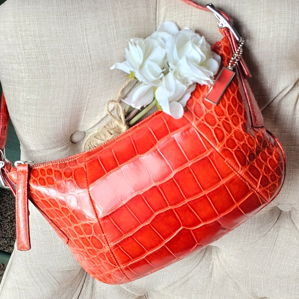 Vintage Coach Limited Edition Genuine Lizard Skin Bag Purse # 8390 ( Coral ) - Picture 12 of 16